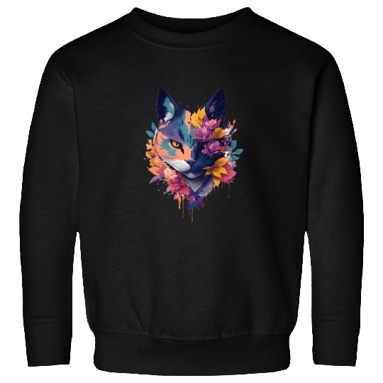 colorful face ninja cat flowers Sweatshirts
