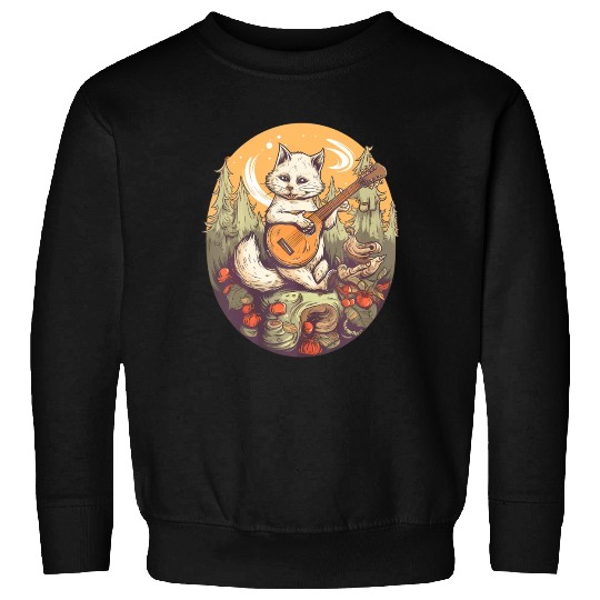 Cat Playing Banjo In The Forest in Cottagecore Sweatshirts