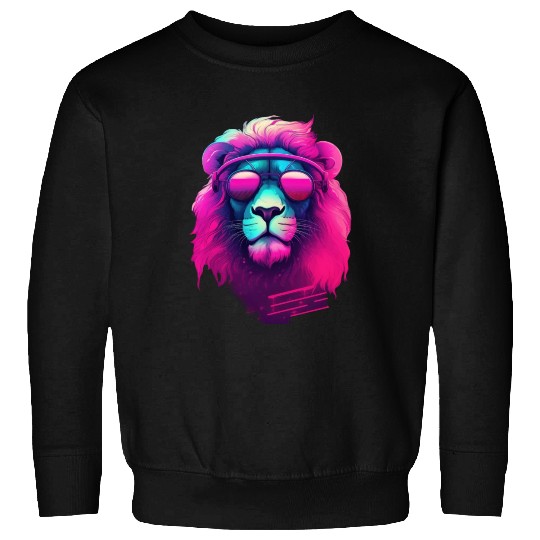 Synthwave Sun King Lion s Neon Shades Sweatshirts