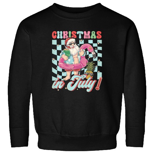 Christmas In July Groovy Santa Flamingo Float Sweatshirts