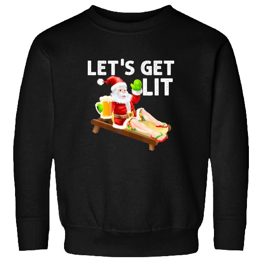 Lets Get Lit Santa Funny Christmas In July Santa Sweatshirts