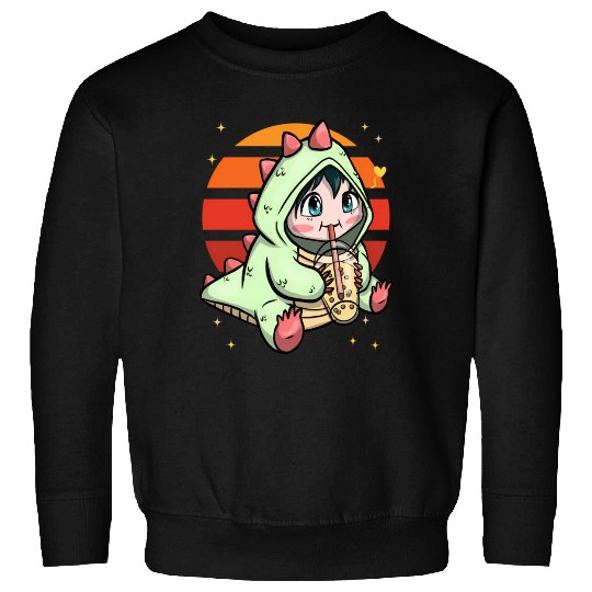 Boba Dinosaur Drinking Love Tea Sunset Sweatshirts