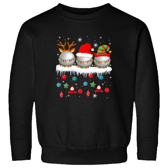 Three Santa Reindeer Elf Golf Balls Christmas Sweatshirts