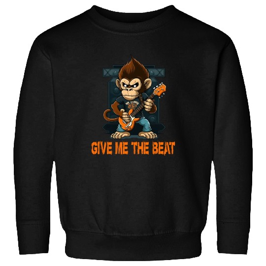 Monkey Chimpanzee Playing Acousitc Rock Guitar Sweatshirts