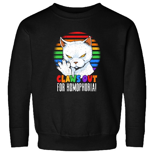 Claws Out for Homophobia Rainbow Angry LGBT Cat Sweatshirts