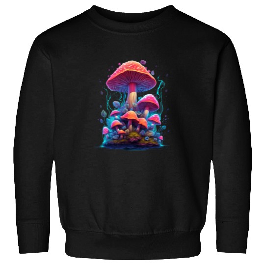 Trippy Neon Mushrooms 300 7 PRINT Sweatshirts