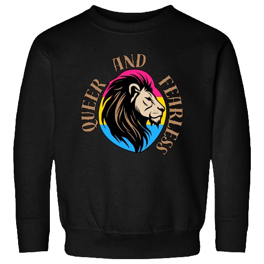 LGBTQ Queer and Fearless, Lion with Pansexual Flag Sweatshirts