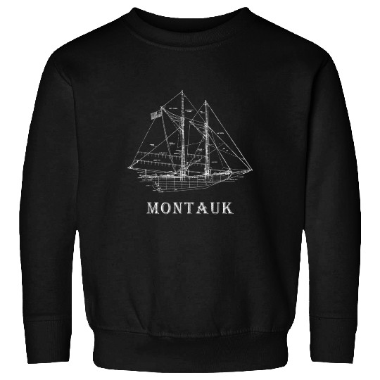 Sailboat Blueprint Montauk Ny Sailing Vacation Sweatshirts