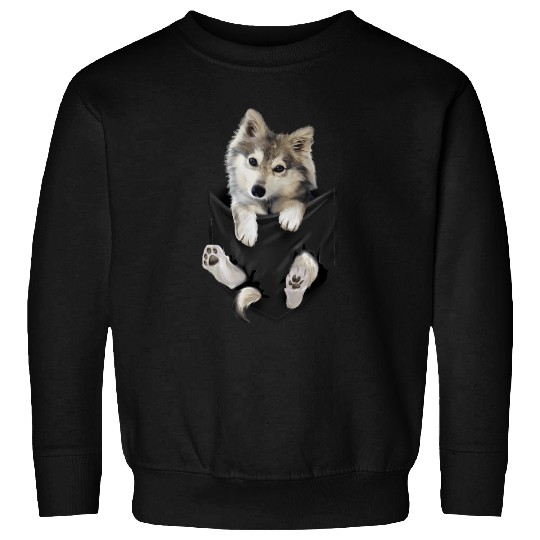Wolf White Pup In Pocket Wolves Sweatshirts