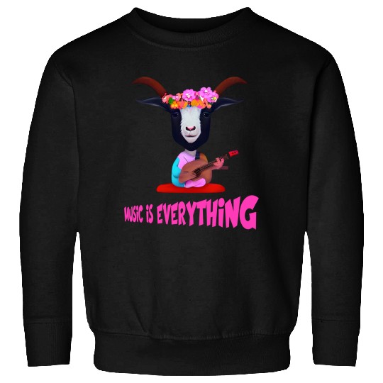 Hippie Goat with flowers on head, playing guitar Sweatshirts