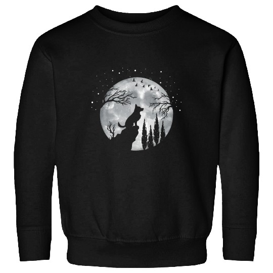 German Shepherd Dog Full Moon At Night German Shep Sweatshirts