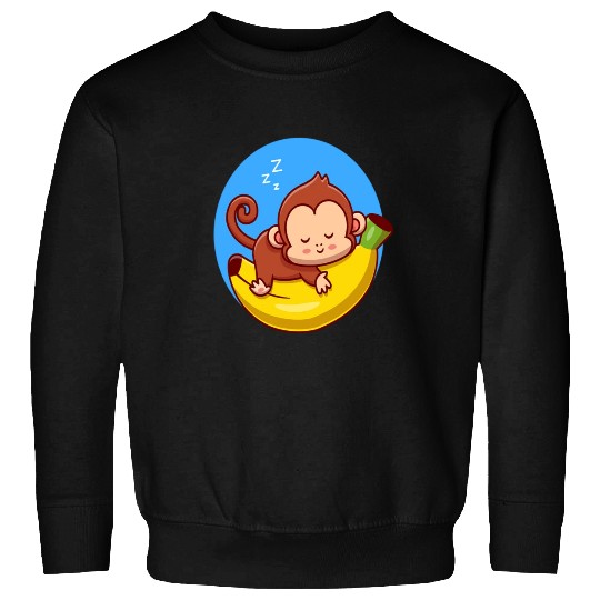 Cute Monkey Sleeping On Banana Cartoon Sweatshirts