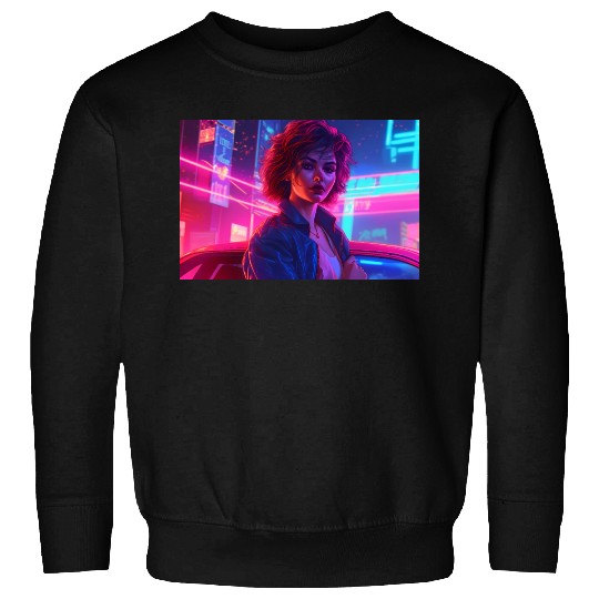 Synthwave Girl - Anime Portrait in Neon Colors Sweatshirts