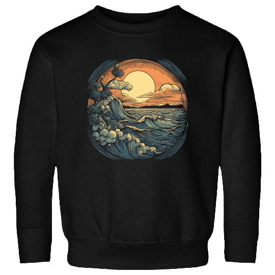 serene ocean sunset with large waves (4) Sweatshirts
