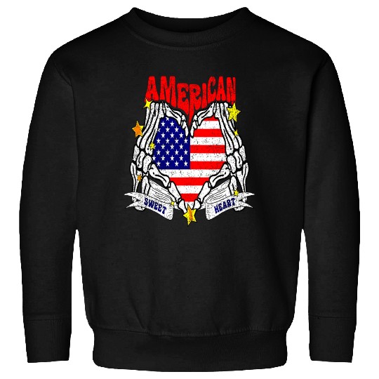 America Sweet Heart Skeleton Hands Heart Flag 4th Sweatshirts