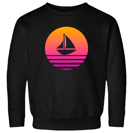 A boat with a retro sunset behind Sweatshirts