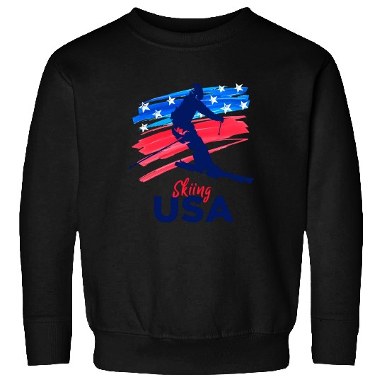 Skiing Usa Support The Team Usa Flag Ski Winter Sweatshirts