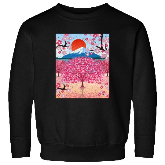 Sunset Sakura Mountains Gift Cherry Blossoms Sweatshirts