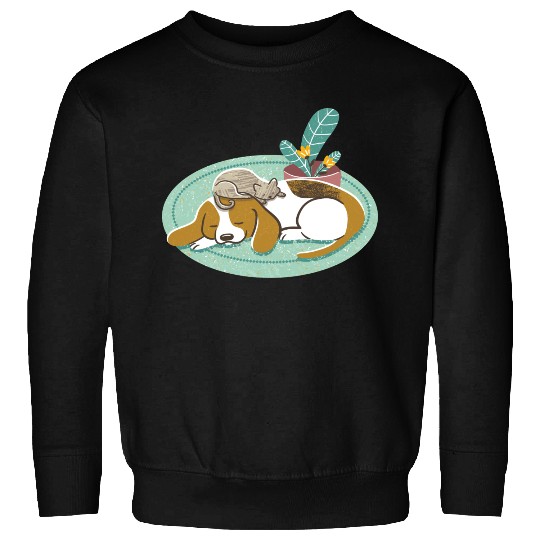Sleepy Beagle And Cat Sweatshirts