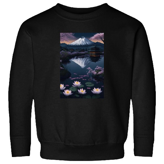 Asia Landscape by night Serene Mount Fuji Sweatshirts