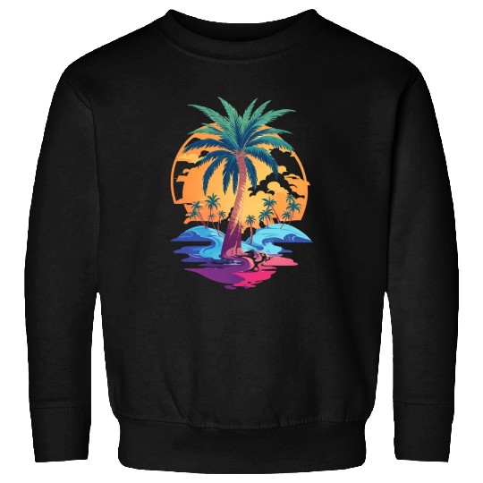 Golden Serenity - Two Sandy Isles, Palm Trees Sweatshirts