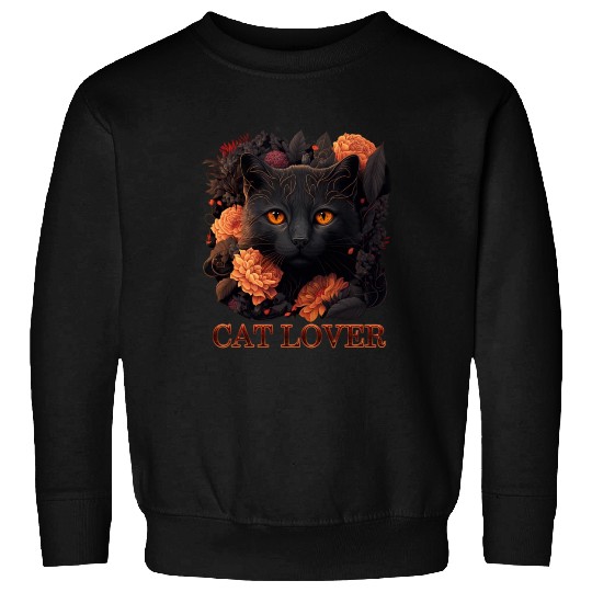 Cat Lover - Sweet Black Cat with Flowers Sweatshirts