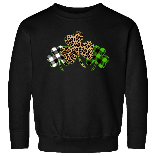 St Patricks Day Leopard Print Plaid Shamrock Sweatshirts