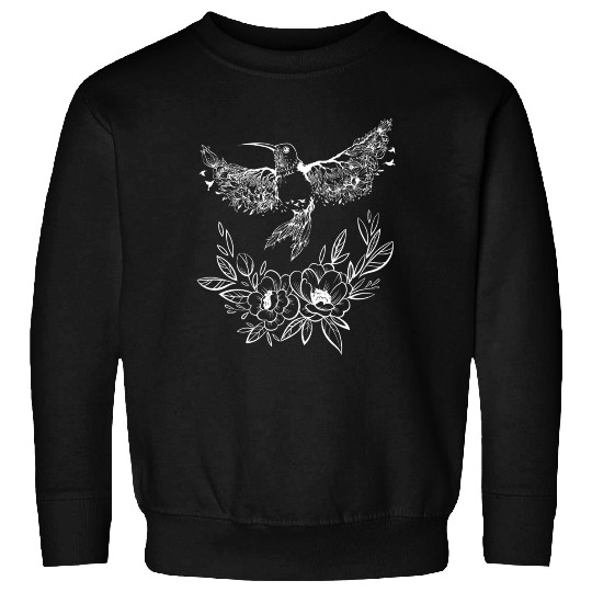 Hummingbird Flowers Tree Nature White Bird Flies Sweatshirts