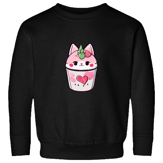 Cat Strawberry Milk Shake Kawaii Sweatshirts