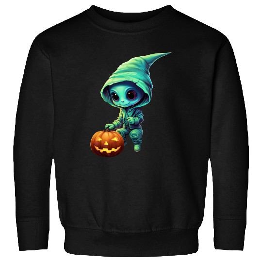 Halloween Alien with Pumpkin - Green Sweatshirts
