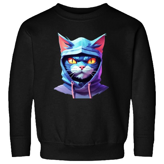 Bold Pastel Prowler: Ninja Cat's Sublime Ferocity Sweatshirts