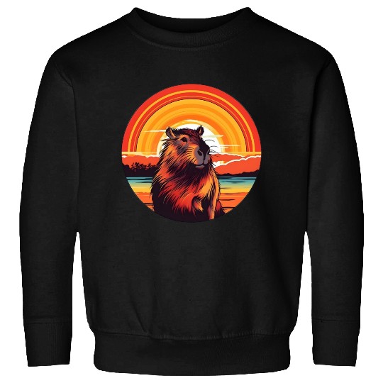 Sunset Serenity: Rustic Capybara Stripe Illustrate Sweatshirts