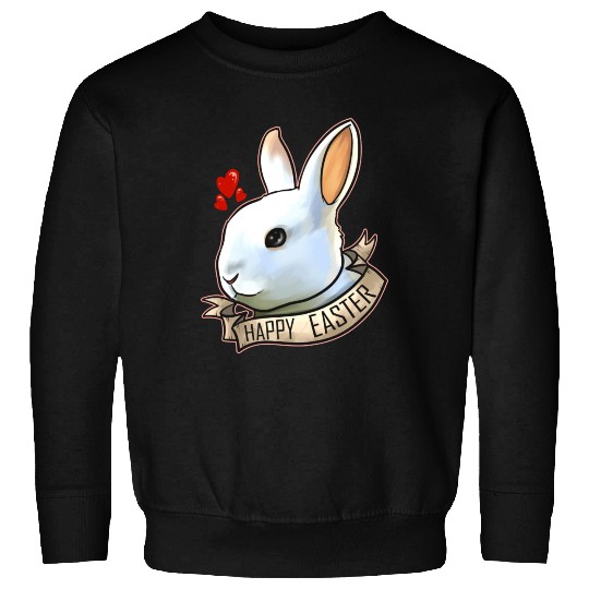 Realistic Happy Easter Bunny Head With Hearts On Sweatshirts