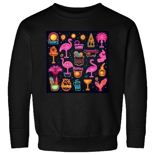 Neon Nightscape: Tropical Flamingos and Eclectic N Sweatshirts