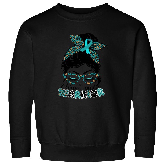 Cervical Cancer Warrior Messy Bun Girl Design Sweatshirts