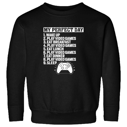 My Perfect Day Video Games Funny Gamer Boys Gaming Sweatshirts