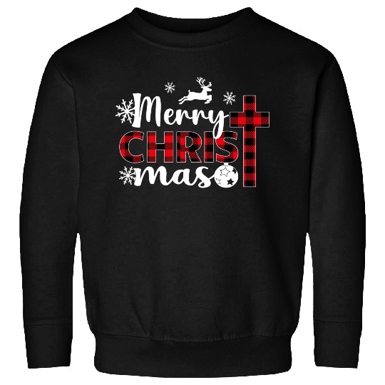 Merry Christmas Cross Plaid Xmas Christian Sweatshirts