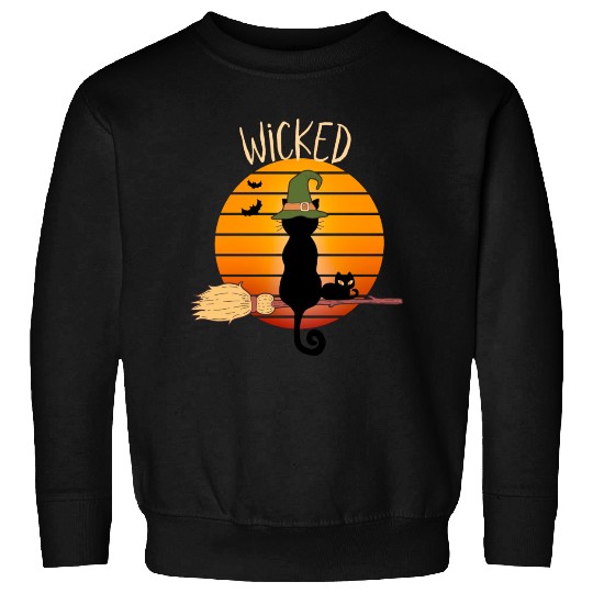 Wicked Cat Witch Funny Halloween Witch Sweatshirts