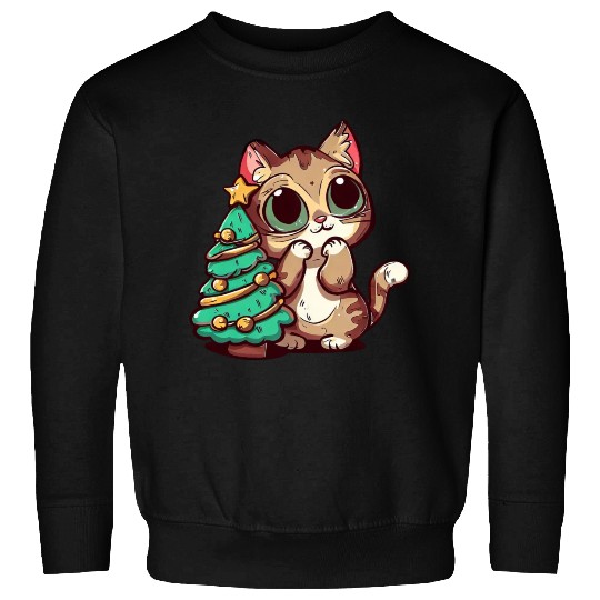 Surprised Christmas Cat: Fir Tree Magic Sweatshirts