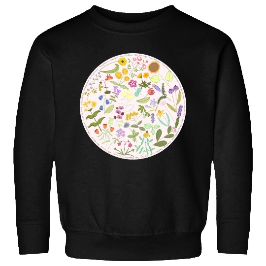 Colorful Wildflower Circle on Pink Sweatshirts
