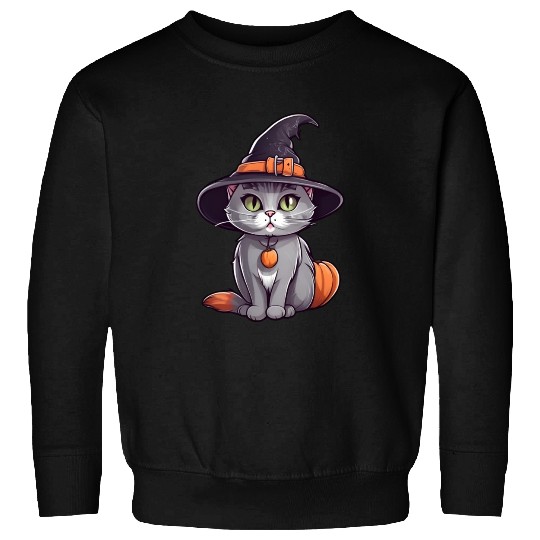 Cute Halloween cat with a witch hat. Sweatshirts