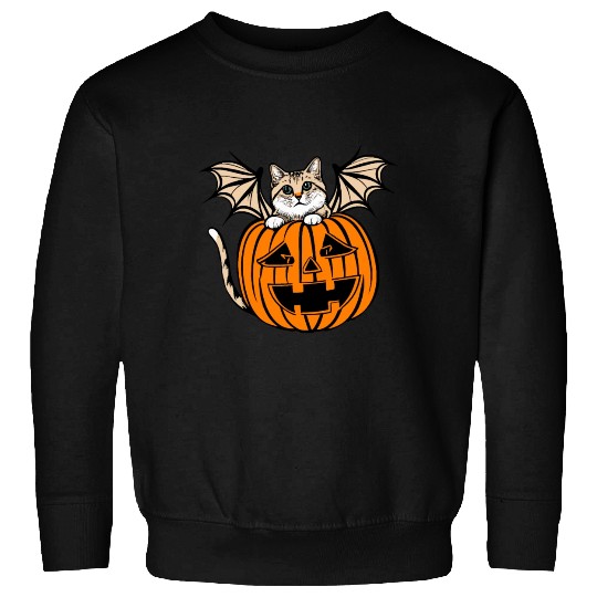 Cute Creepy Cat With Bat Wings Funny Halloween Sweatshirts