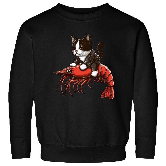 Cat rides shrimp Sweatshirts