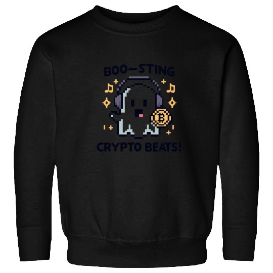 Quirky 8-Bit Ghost with Crypto Beats - Halloween Sweatshirts