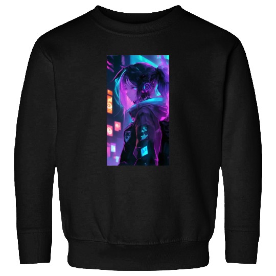 "Neon Dreams" - Anime Girl in Futuristic Cyberpunk Sweatshirts