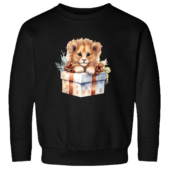 African Lion inside a Christmas gift box Sweatshirts