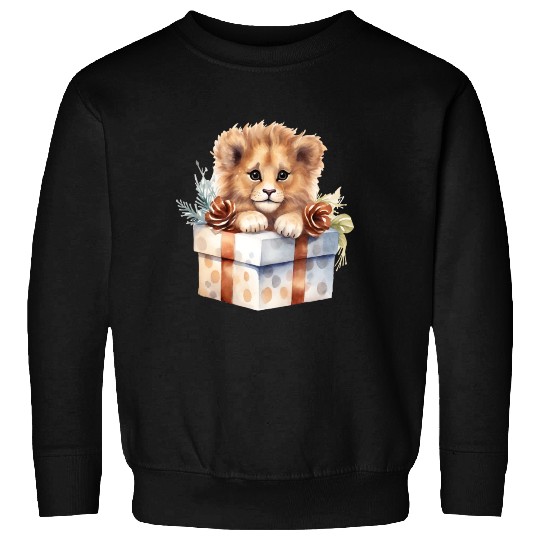 African Lion inside a Christmas gift box Sweatshirts