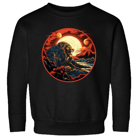 Red Japanese Style Mountain Lion Art Sweatshirts