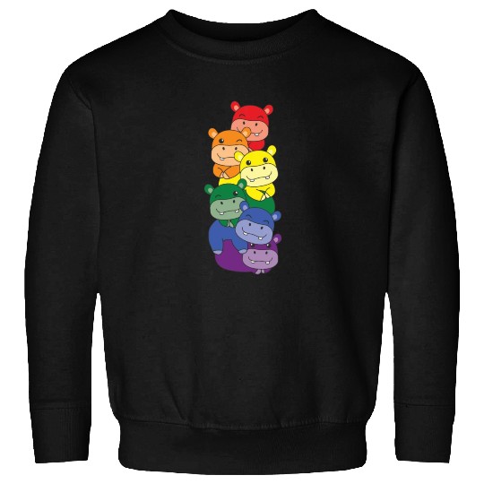 Rainbow Flag Pride Lgbtq Cute Hippo Stack Sweatshirts