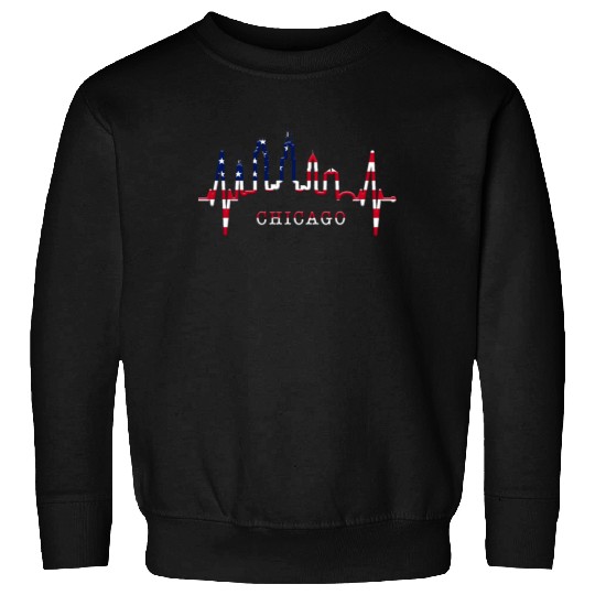 Chicago Skyline Heartbeat USA Heart I Love Chicago Sweatshirts